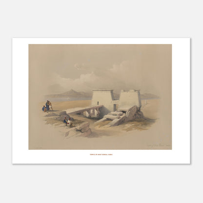 Illustration du temple de Wadi es-Seboua en Nubie - David Roberts. Temple de Wadi Saboua, Nubie, une structure de temple blanche avec des blocs de pierre effondrés, située près d'un plan d'eau et de montagnes au loin. Image d'illustration 2