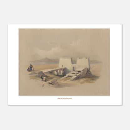 Illustration du temple de Wadi es-Seboua en Nubie - David Roberts. Temple de Wadi Saboua, Nubie, une structure de temple blanche avec des blocs de pierre effondrés, située près d'un plan d'eau et de montagnes au loin. Image d'illustration 5