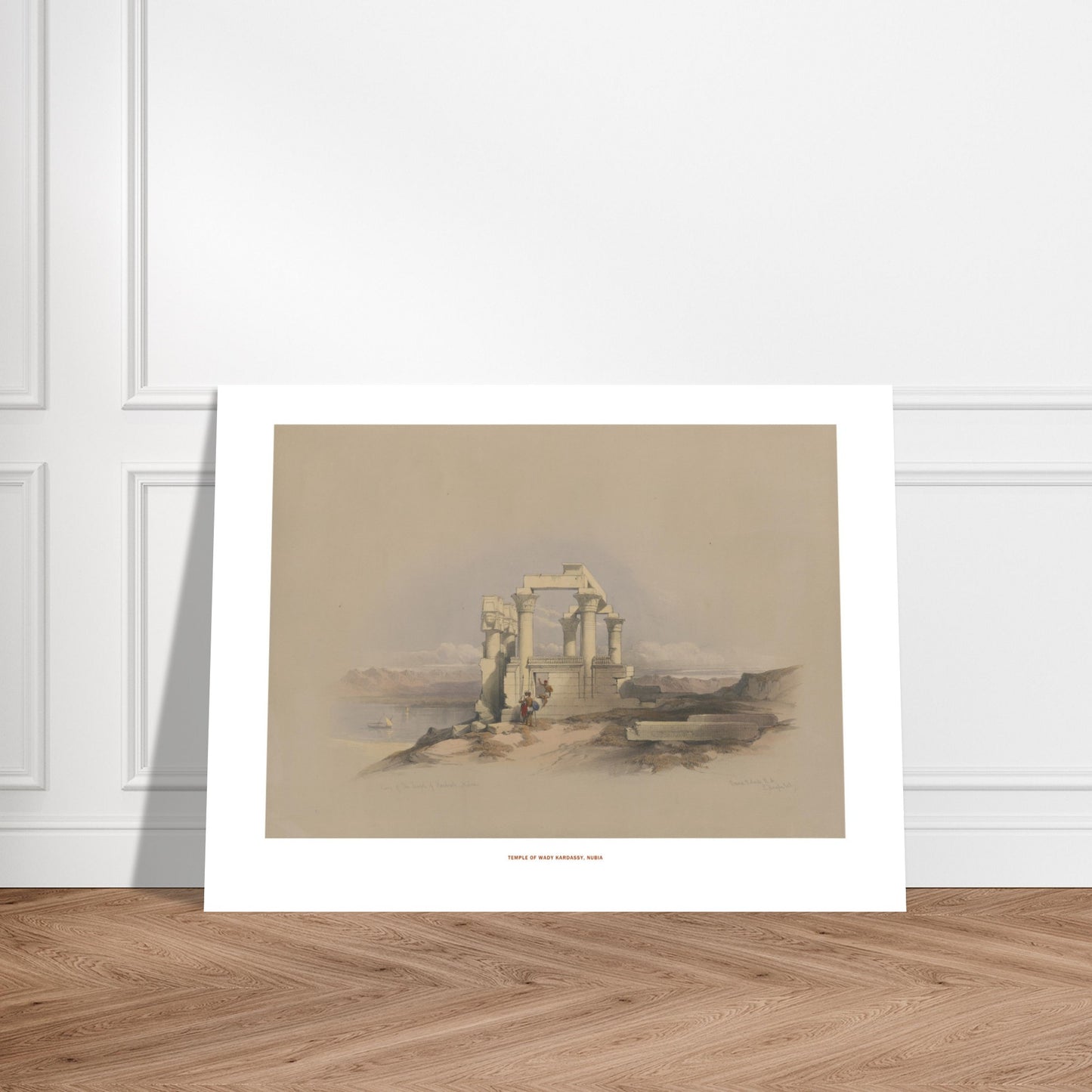 Temple de Wadi Kardassy, Nubie - une touche de mystère et d'histoire pour votre décoration - David Roberts, Egypte et Nubie 1838. Lithographie ancienne représentant les ruines d'un temple à colonnes à Wadi Kardassy, Nubie, avec un plan d'eau et des montagnes en arrière-plan. Image d'illustration 7