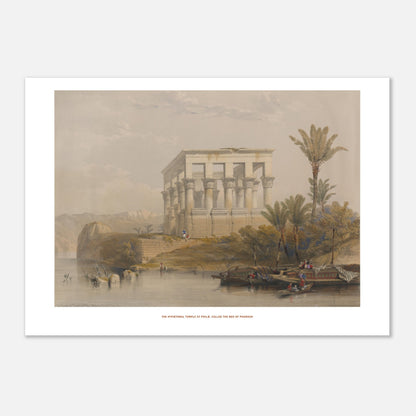 Gravure ancienne : Le temple hypaethre à Philæ - David Roberts (21x29,7 cm (A4)). Lithographie ancienne du temple hypaethre à Philæ, vu sur une île avec des palmiers et des bateaux sur le Nil.
