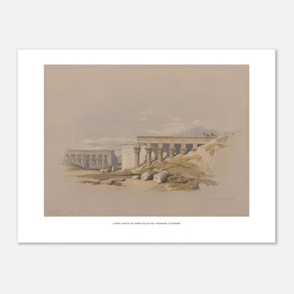 Temple le Typhonium, à Dendérah - Lithographie David Roberts (30x40 cm). Lithographie ancienne représentant une vue latérale du temple le Typhonium, à Dendérah, avec des colonnes et des personnages.