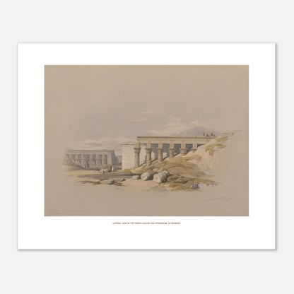 Temple le Typhonium, à Dendérah - Lithographie David Roberts (40x50 cm). Lithographie ancienne représentant une vue latérale du temple le Typhonium, à Dendérah, avec des colonnes et des personnages.