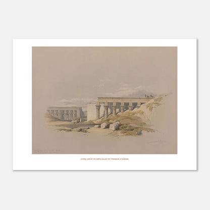 Temple le Typhonium, à Dendérah - Lithographie David Roberts (50x70 cm). Lithographie ancienne représentant une vue latérale du temple le Typhonium, à Dendérah, avec des colonnes et des personnages.