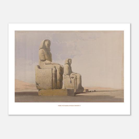 Illustration ancienne du temple de Wadi Kardassy en Nubie par David Roberts (30x40 cm). Lithographie de David Roberts représentant le temple de Wadi Kardassy en Nubie, un site archéologique entouré de dunes de sable sous un ciel nuageux.