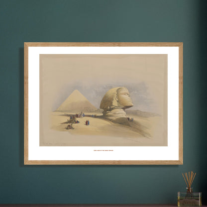 Vue latérale du grand Sphinx - Illustration ancienne David Roberts. Lithographie ancienne de la vue latérale du grand Sphinx, avec une pyramide en arrière-plan et des caravanes de chameaux. Image d'illustration 6