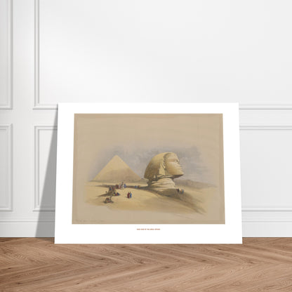 Vue latérale du grand Sphinx - Illustration ancienne David Roberts. Lithographie ancienne de la vue latérale du grand Sphinx, avec une pyramide en arrière-plan et des caravanes de chameaux. Image d'illustration 7